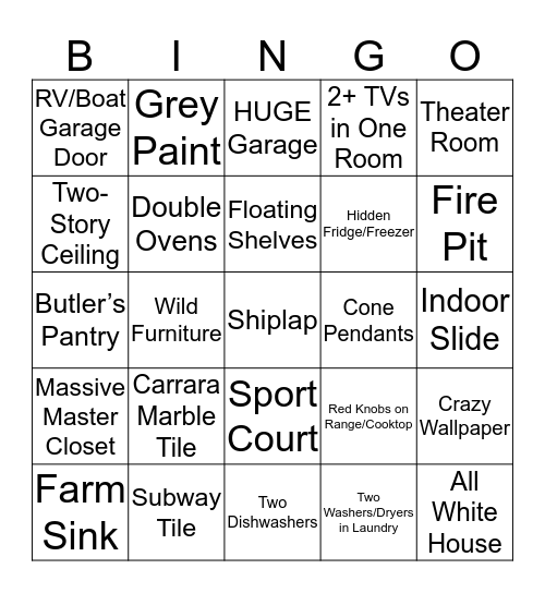 Parade of Homes Bingo! Bingo Card