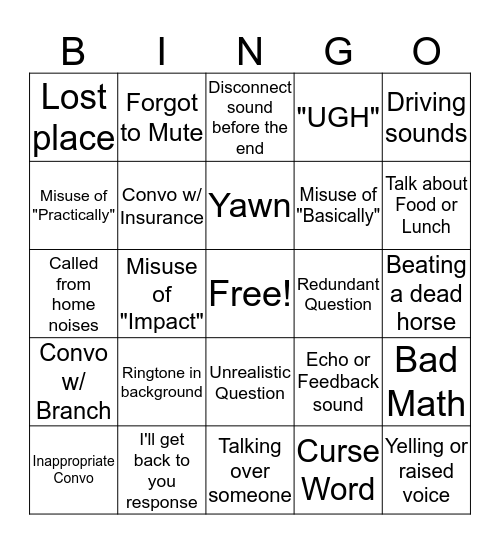 Conference Call Bingo Card