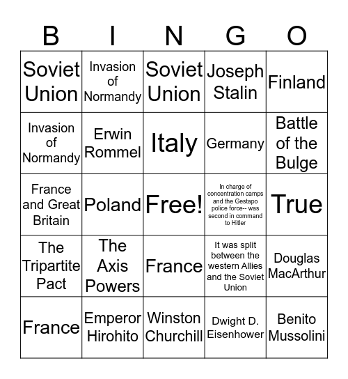 Allied Powers Bingo Card
