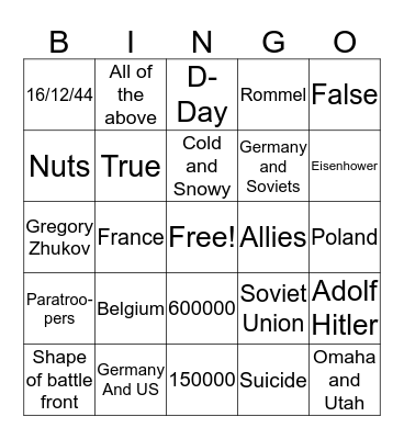 Test 6  Bingo Card