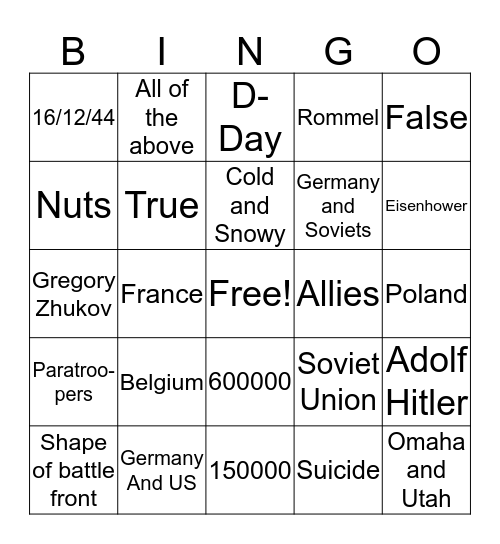 Test 6  Bingo Card