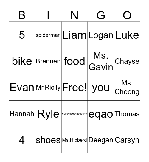 jayce's bingo :) Bingo Card