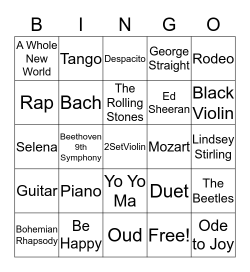 Name that Tune Bingo Card