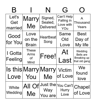 Marriage-Love-Relationships Bingo Card