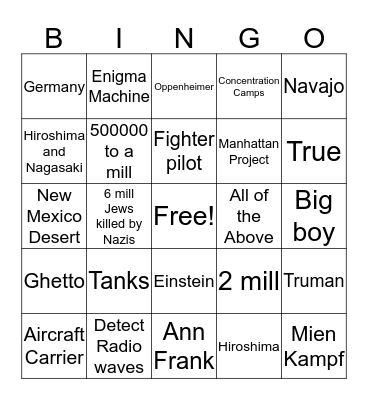 Test Bingo Card