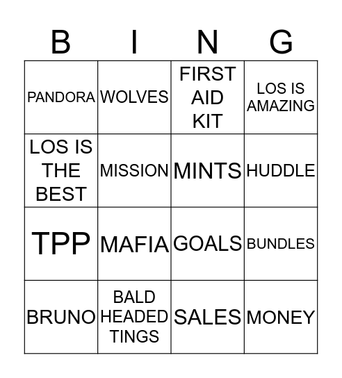 TEAM WOLVES Bingo Card