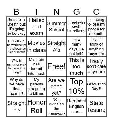 FINAL GRADES Bingo Card