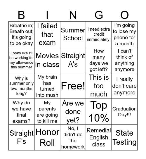 FINAL GRADES Bingo Card