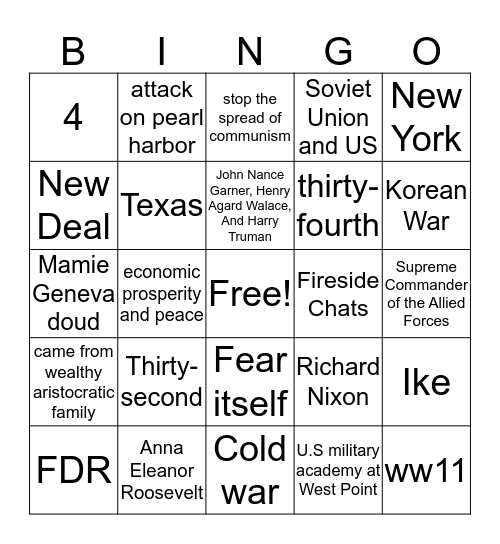 Franklin D. Roosevelt Bingo Card