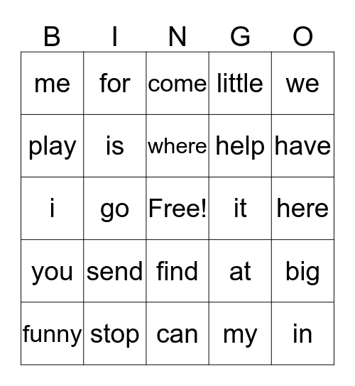 SIGHT WORD BINGO Card