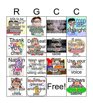 Table Manners Bingo Card