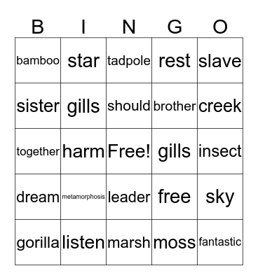 Vocabulary Review Bingo Card