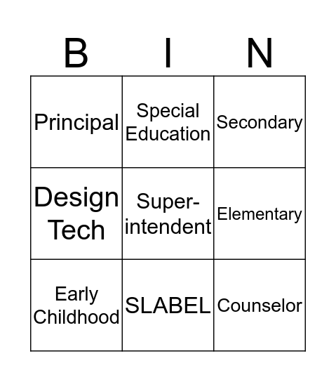 Teacher Bingo Card