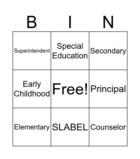 Teacher Bingo Card