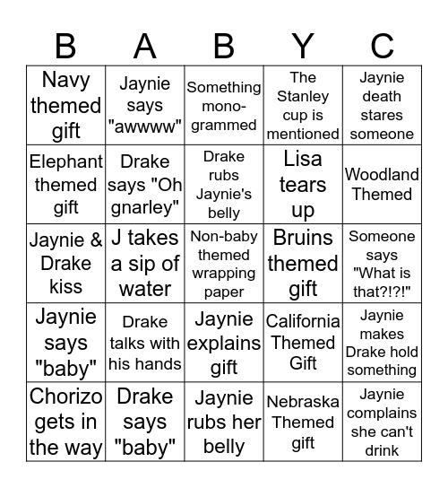 Baby C Presents Bingo!  Bingo Card