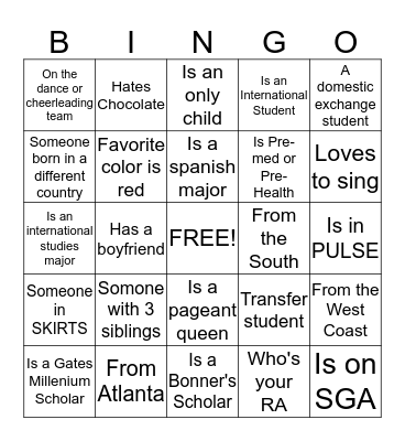 Get to know you BINGO Card
