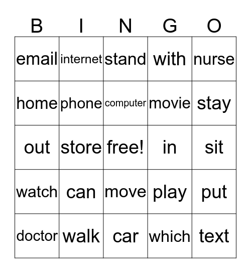 Lesson 6 Bingo Card
