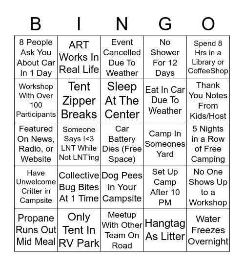 Traveling Trainer Bingo Card