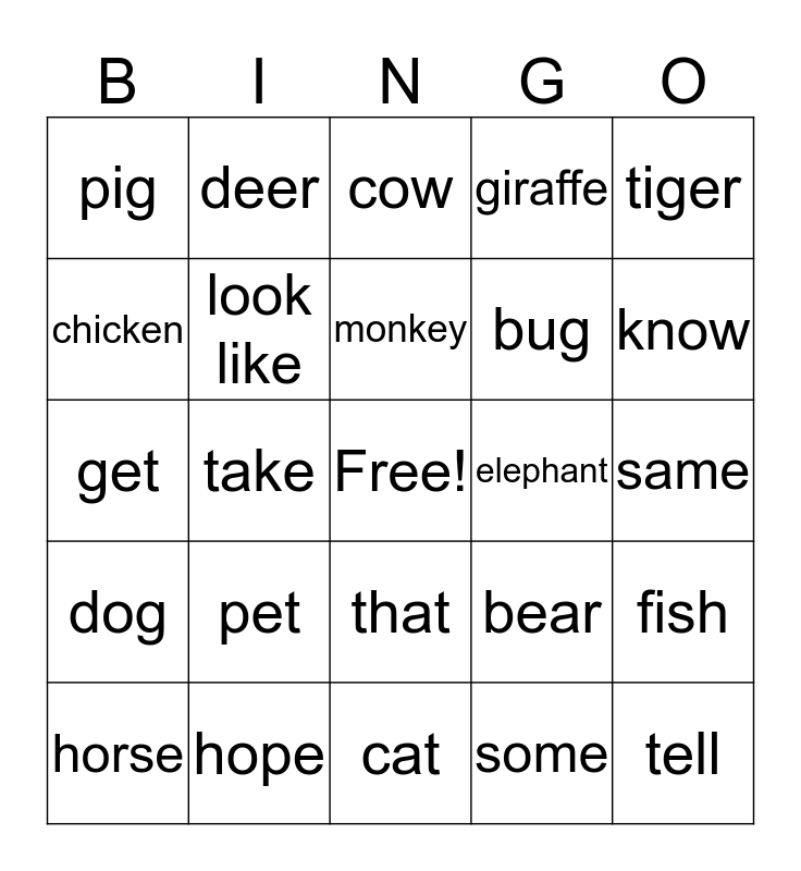 Lesson 9 Bingo Card