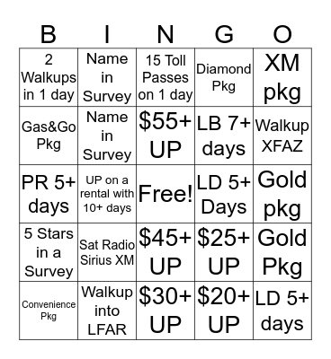 Memorial Day Bingo Card