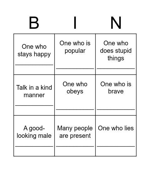 Adjective Bingo!! Bingo Card