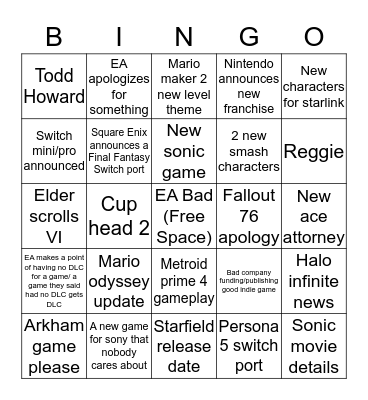 E3 Bingo (Artie) Bingo Card