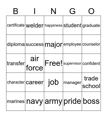 career 1.01 Bingo Card