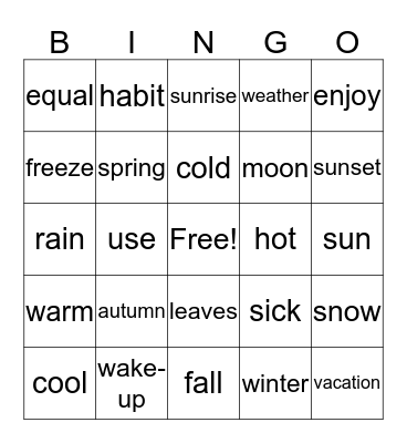 Lesson 12 Bingo Card