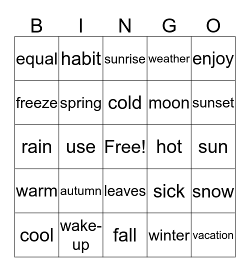 Lesson 12 Bingo Card