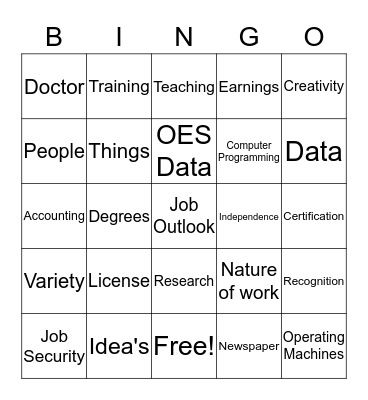 CAREER'S Bingo Card