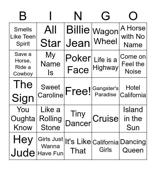 Music Bingo Card