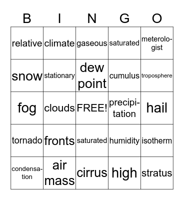 weather bingo Card