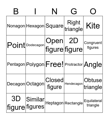 Julia’s Geometry Bingo Card