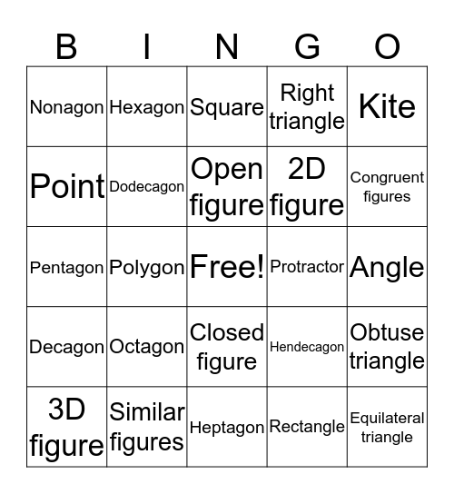 Julia’s Geometry Bingo Card