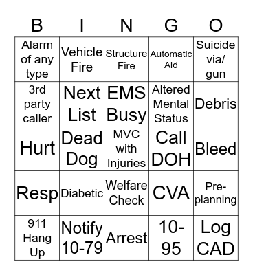 Dispatcher Bingo May 2019 Bingo Card