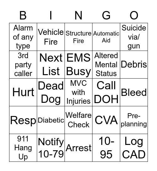 Dispatcher Bingo May 2019 Bingo Card