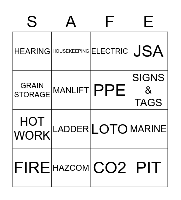 Global Safety Bingo Card