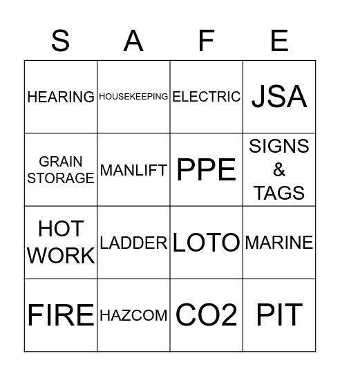 Global Safety Bingo Card