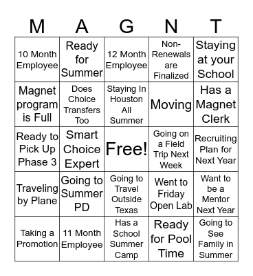 Summer Magnet Bingo Card