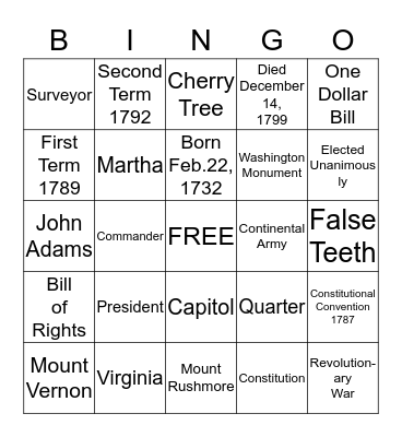 George Washington Bingo Card