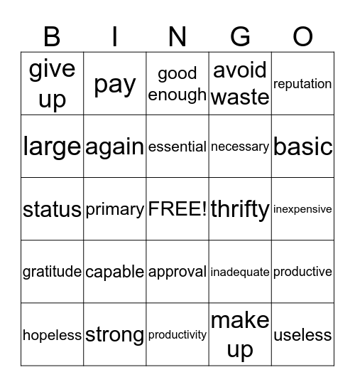 Lesson 5 Bingo Card