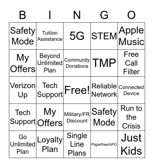 VALUE Bingo Card