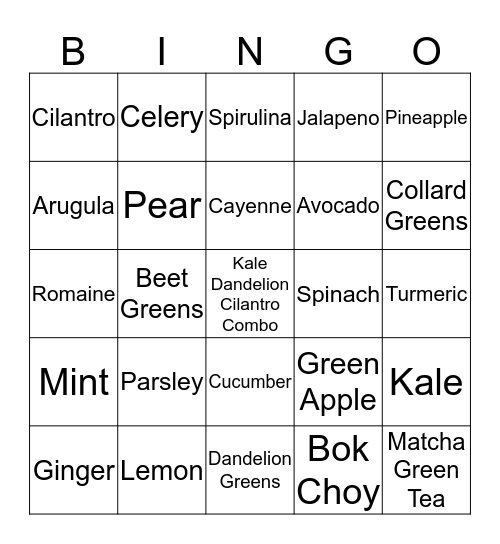 Particpants Name  Bingo Card