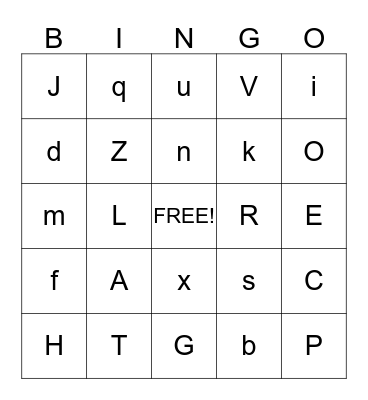 Fun with Letters Bingo Card