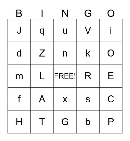 Fun with Letters Bingo Card