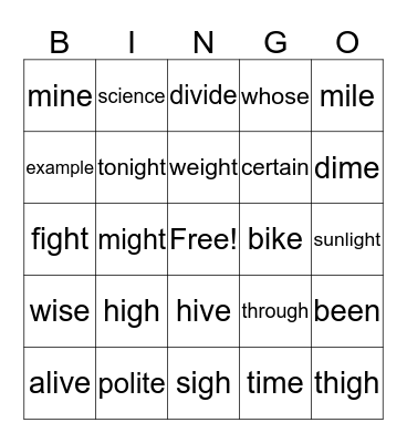 Long i & sight words  Bingo Card