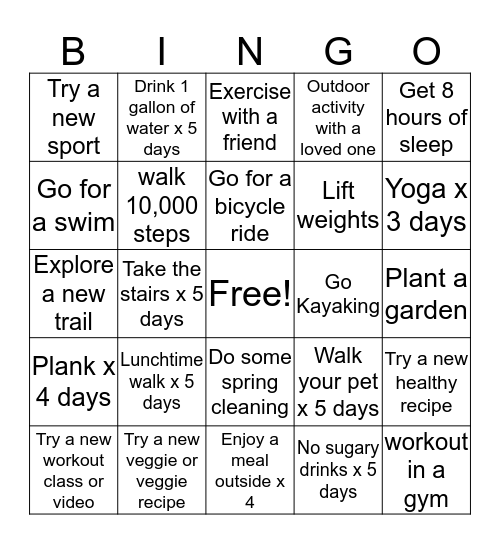 Step Into Wellness BINGO Card