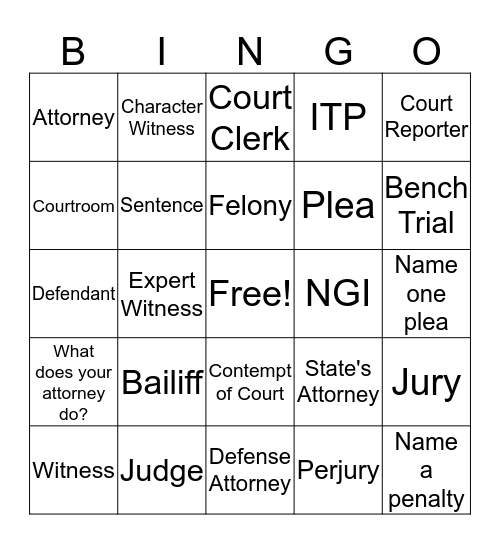 Court Ed Bingo Card