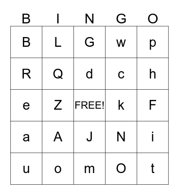 Fun With Letters Bingo Card