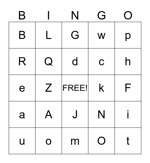 Fun With Letters Bingo Card